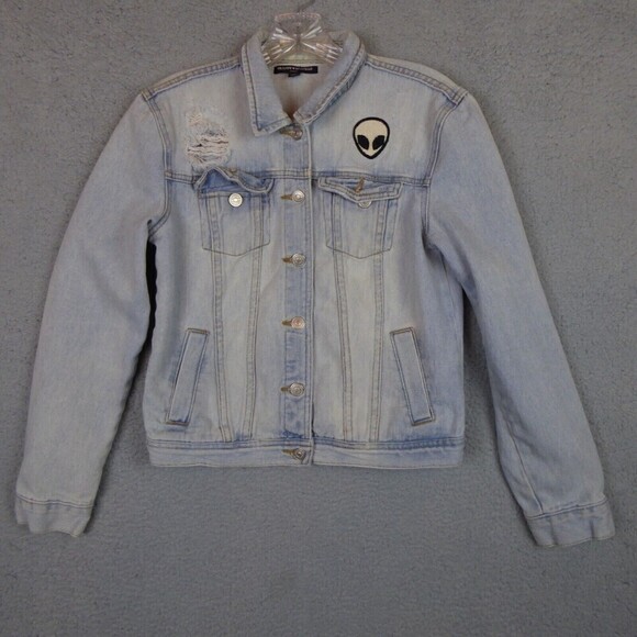 BRANDY MELVILLE Jacket Women Medium Blue Long Sleeve Distressed Light Wash Alien - Picture 1 of 12